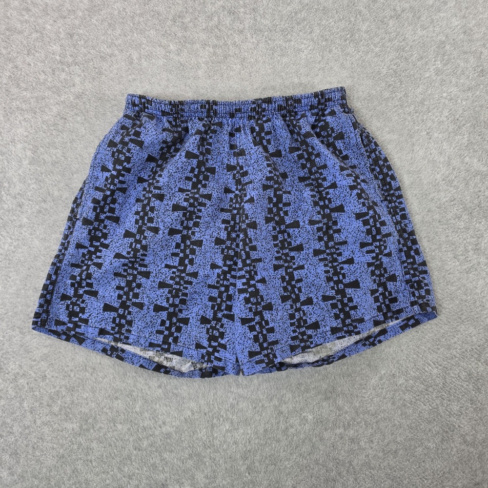 Vintage Pinwheel Swim Shorts Mens Medium Geometric 80s USA Made Purple Trunks